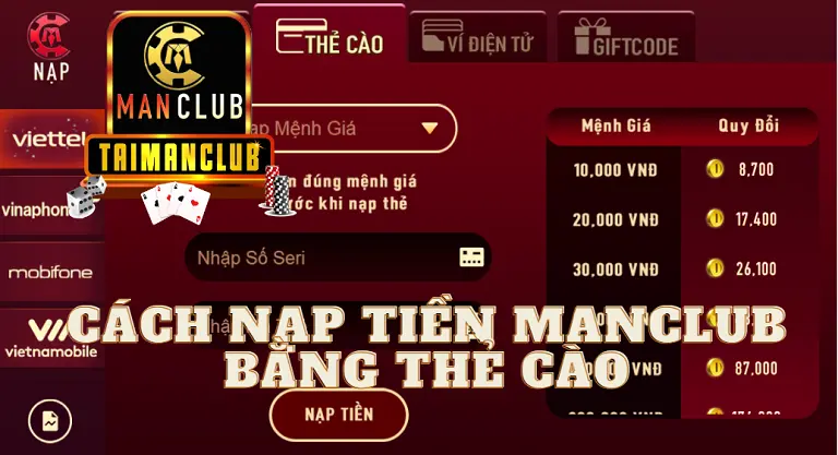 Cách nạp tiền MANCLUB bằng thẻ cào