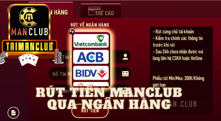Rút tiền MANCLUB qua ngân hàng 