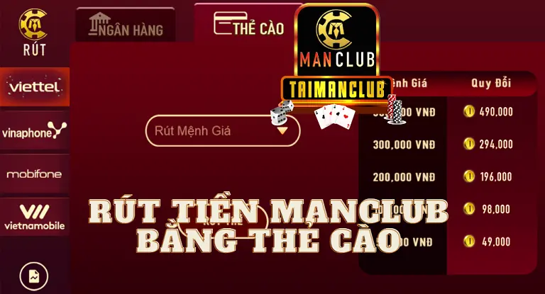 Rút tiền MANCLUB bằng thẻ cào 